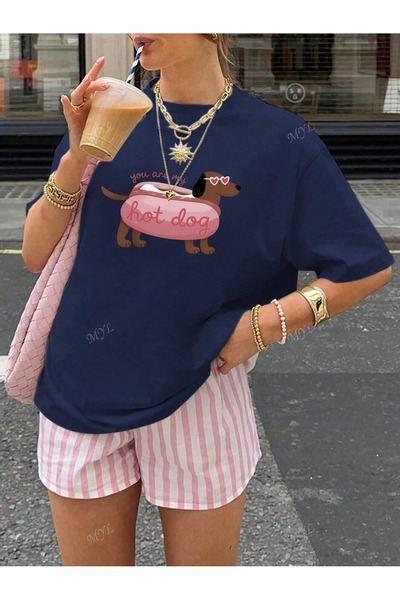 OVER HEAD Tricou oversize cu imprimeu Hot Dog pentru femei