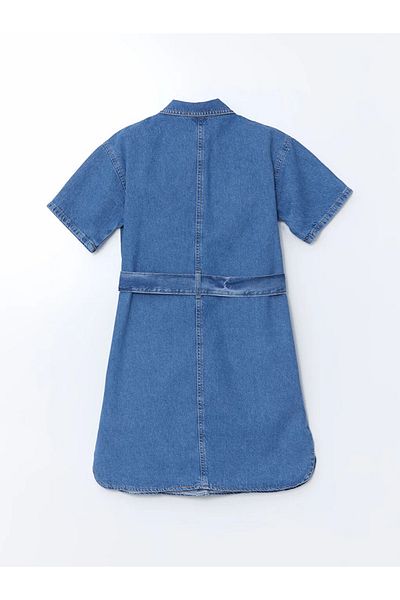 LC Waikiki Rochie cămașă de jeans pentru fete cu mânecă scurtă LCW Kids