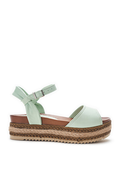 LOS SHOES Hakiki Deri Su Yeşili Sandalet Hasır Örgü Taban