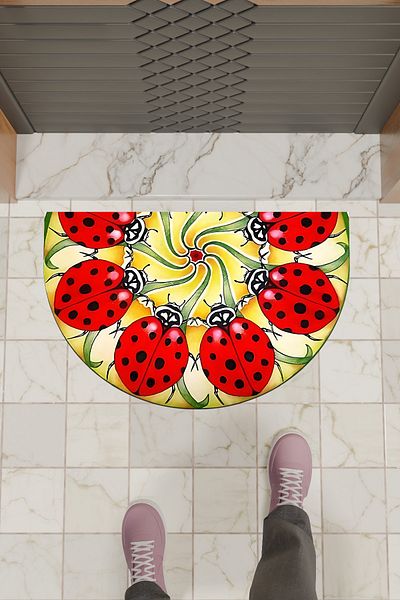 Rugmood Modern Digital Doormat Red Yellow Ladybug Pattern Doormat - Front Door Mat