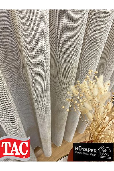 Taç Dreamper Beige-Grey Color Modern Textured Knitted 1/3 Sik Pleat Tulle Curtain