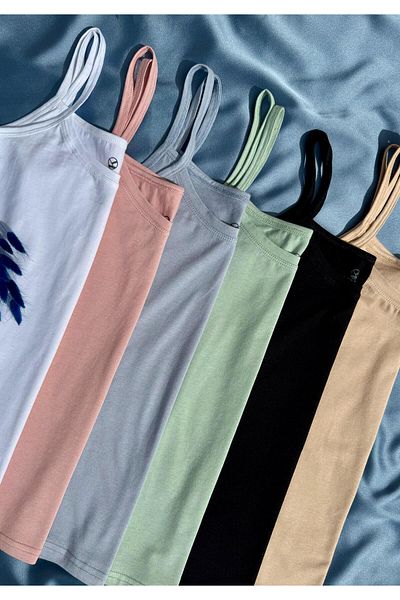 VicTroy Elosia Modal Fabric 6 Pack Blue, Pink, Green, Black, Skin and White Color Thread Strap Women's Tank Top 66E02