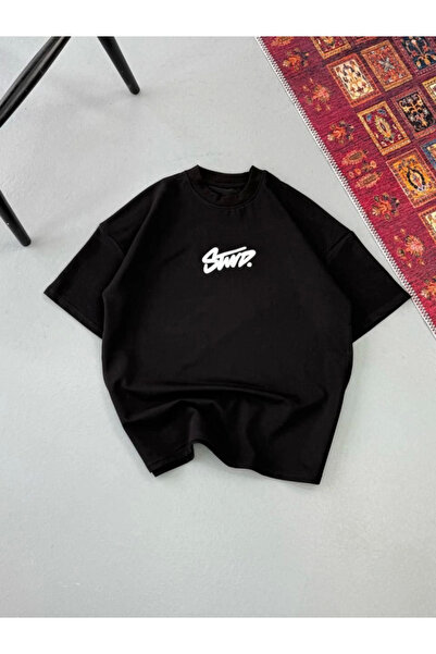 babatr.com Men's Printed Oversize T-shirt - Black