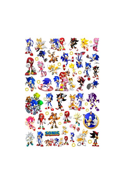 Ororabutik Σετ αυτοκόλλητων 56 τμχ Hedgehog Sonic - Σετ αυτοκόλλητων Scrapbook Bullet Journal