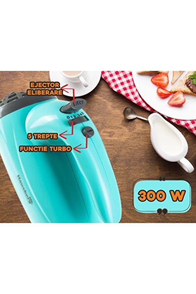 Hausberg Mixer de mana HB-4119BL, 5 viteze, putere 300W, motor de cupru, Bleu