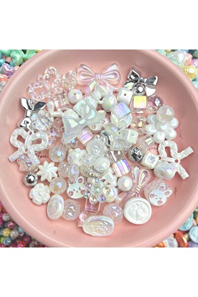 Choice خرز أكريليك أبيض فضي 20 جرام Y2K متنوع على شكل زهرة على شكل قلب فراشة ...