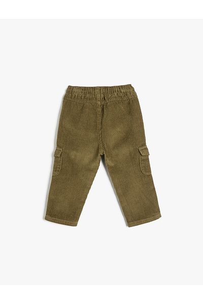 Koton Corduroy Cargo Pants - Cotton with Tie Waist and Pockets