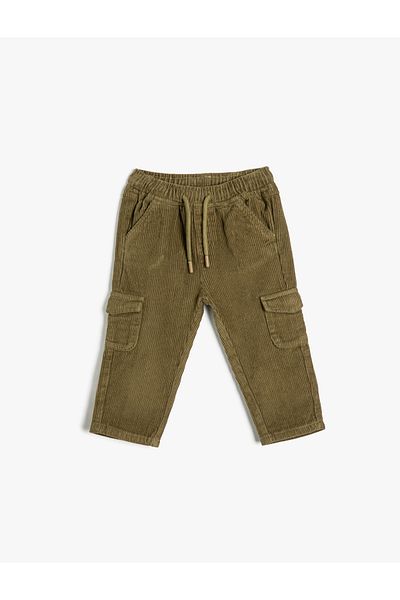 Koton Corduroy Cargo Pants - Cotton with Tie Waist and Pockets