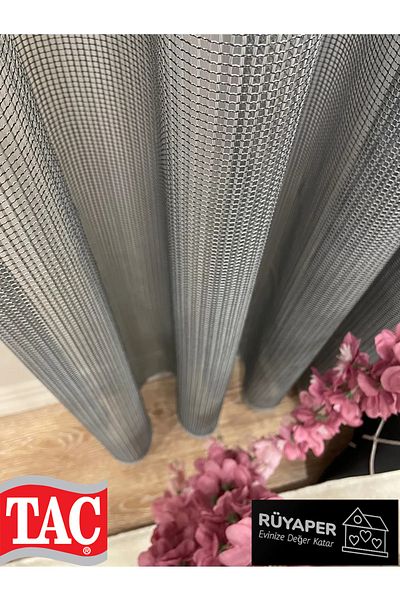 Taç Modern Textured Knitted 1/3 Dense Pleat – Dark Gray Tulle Curtain