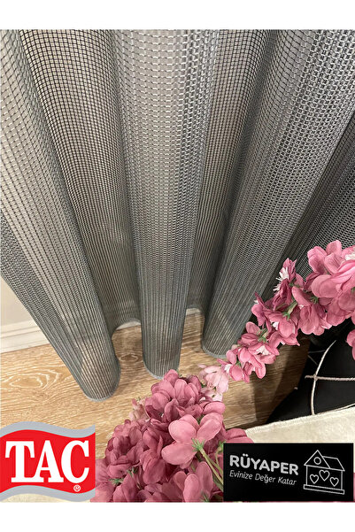 Taç Modern Textured Knitted 1/3 Dense Pleat – Dark Gray Tulle Curtain