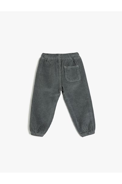 Koton Cotton Ribbed Trousers with Tie Waist