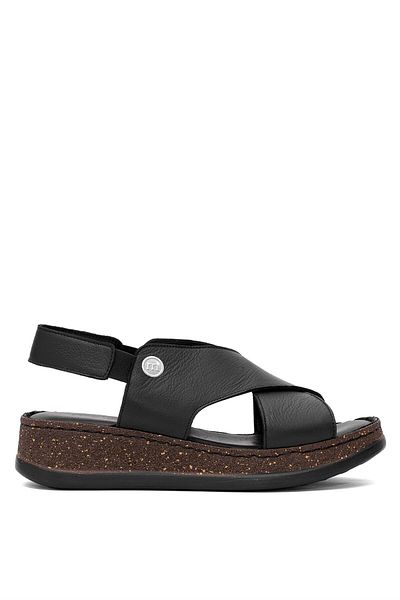 Mammamia Sandale plate damă din piele naturală - negru
