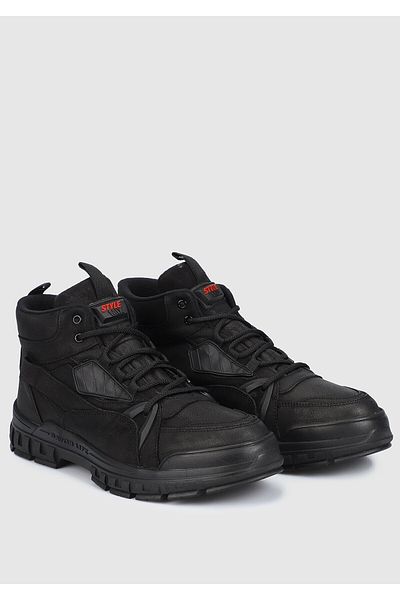 Provoq Ανδρικές μπότες στρατού - Μαύρο δερμάτινο Nubuck