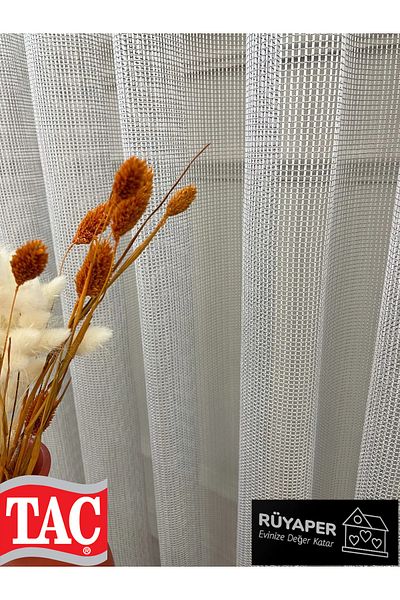 Taç Modern Textured Knitted 1/3 Dense Pleat - Light Gray Tulle Curtain