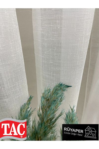 Taç Natural Linen Tulle Curtain 1/3 Dense Ple - Ecru