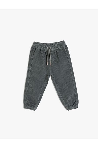 Koton Cotton Ribbed Trousers with Tie Waist
