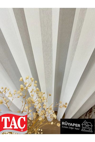 Taç Modern Textured 1/3 Sik Pleat - Ecru Color Tulle Curtain