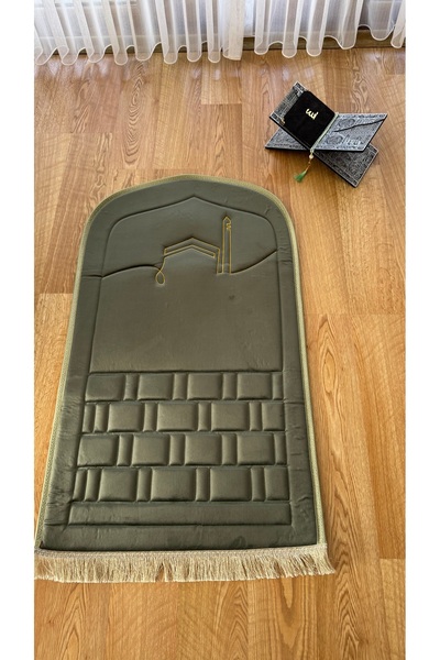 lüks home Gri Ortopedik Diz Ağırtmayan Seccade Çiçek Nakışlı Keten Kumaş