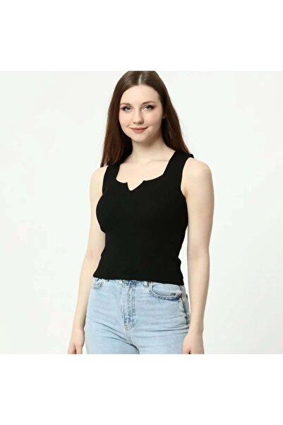 MODA بلوزة تريكو صيفية نسائية من STRIVEX بحزام سميك ورقبة على شكل حرف U
