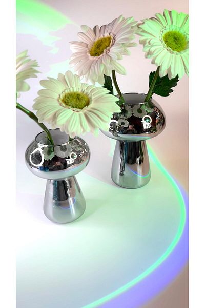 Evcihome Set of 2 Dark Shiny Silver Mushroom Vase
