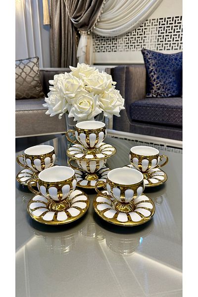 ACAR Karius Gold 6-Person Porcelain Coffee Cup Set with Legs