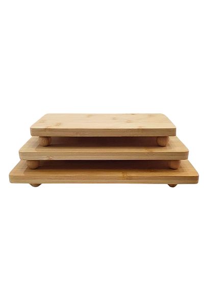 Woodcept Bamboo Retro Mosaic Feet Set of 3 - Serving Plate and Presentation Stand