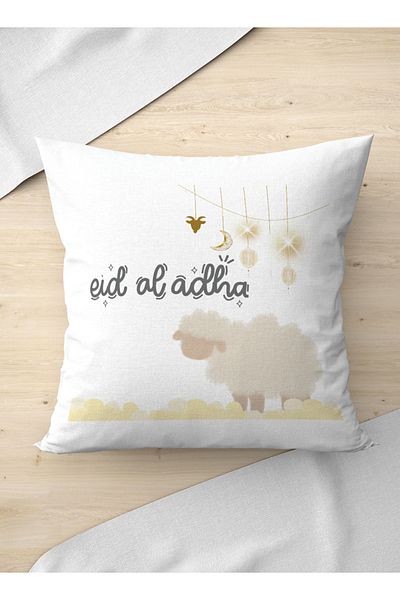LOWHA Polyester Pillowcase Cushion Cover with Eid Al-Adha and Sheep Design
