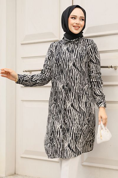 Neva Style تونيك فيسكوز حجاب أسود 11733S