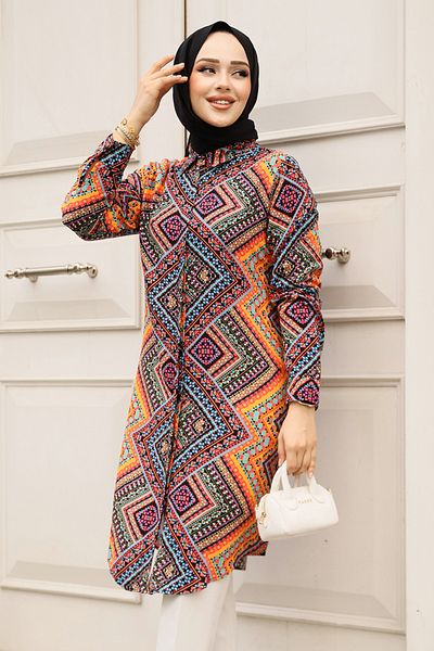 Neva Style Orange Hijab Viscose Tunic 11731t