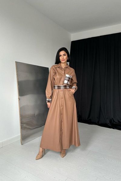 COTTONLAB Δερμάτινο κοστούμι με φούστα με γαρνιτούρα