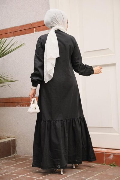 Neva Style Buttoned Black Hijab Denim Dress 19147S