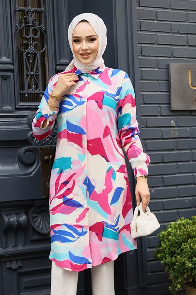 Neva Style Pink Hijab Viscose Tunic 11730P
