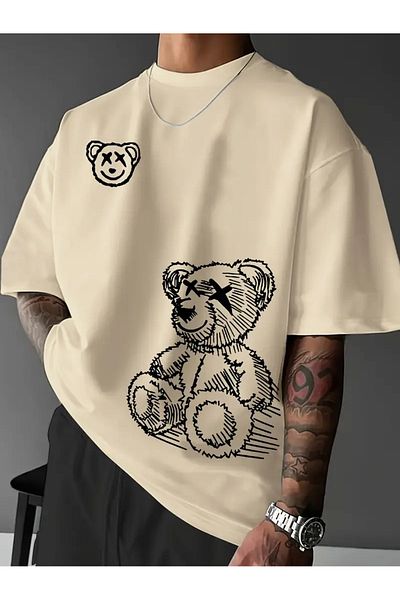 LAND MODA Ανδρικό μπλουζάκι Casual Bear Graphic - Μαλακός Πολυεστέρας