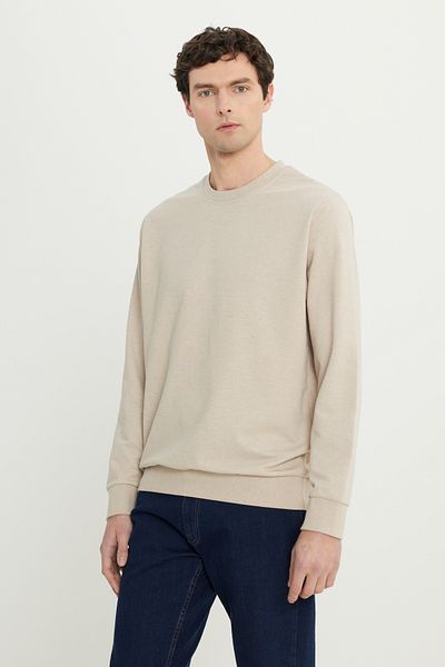 AC&Co / Altınyıldız Classics Men's Beige Standard Fit Regular Cut 2 Thread Recycle Cotton Crew Neck Sweatshirt