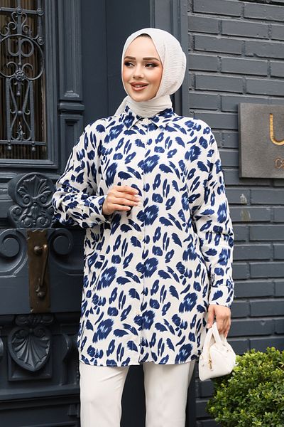 Neva Style تونيك حجاب باللون الأزرق الداكن 20416L