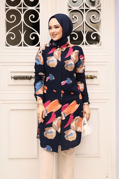 Neva Style تونيك فيسكوز حجاب باللون الأزرق الداكن 11729