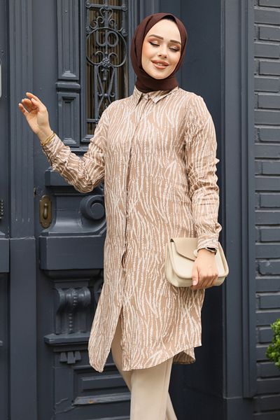 Neva Style Patterned Mink Hijab Viscose Tunic 11733V