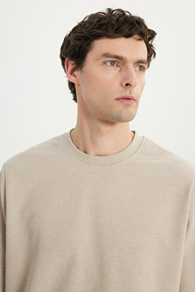 AC&Co / Altınyıldız Classics Erkek Bej Standart Fit Normal Kesim 2 İplik Recycle Pamuklu Bisiklet Yaka Sweatshirt