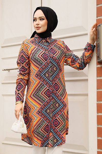 Neva Style Orange Hijab Viscose Tunic 11731t