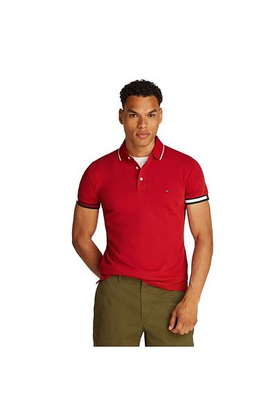 Tommy Hilfiger Red Stripe Line Polo T-Shirt – Men's Regular Fit Cotton Sleeve Short Sleeves