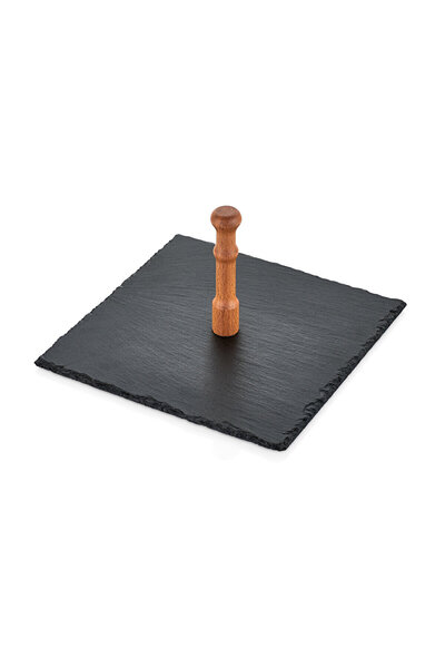 Taboo Ahşap Saplı Orta Kare Arduvaz Taşlı Sunum Tepsisi TAB-1132