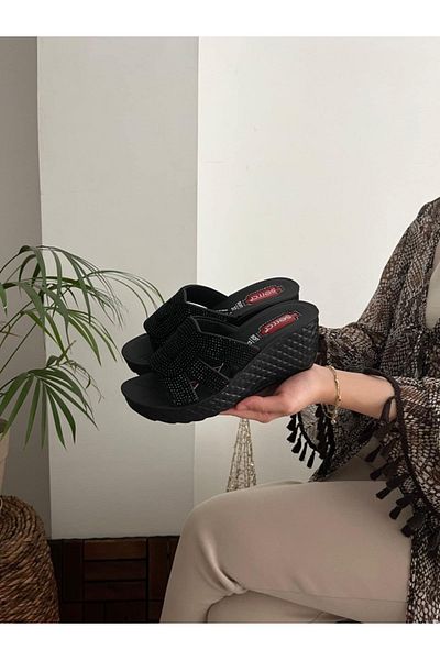 Behtah Kundura High Women's Stone Wedge Heel Comfort Slippers Orthopedic Daily Slippers Comfortable Stylish Heeled Slippers