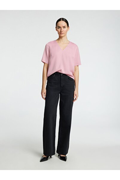 Selected Femme Top mit V-Ausschnitt Kurzärmeliges