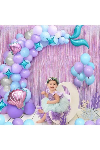 Laviyosa Balon Sirenă Pentru Fată Copii Baloane Albastru Mov Set Perdele cu franjuri din folie Ornament pentru petrecerea de aniversare
