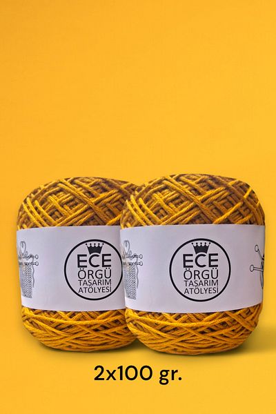 Ece Örgü Tasarım Atölyesi Σχοινί πλεξίματος χειρός σε μουσταρδί 50% μπαμπού 50% βαμβάκι (200 γρ.)