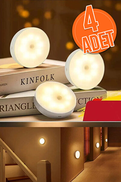 Kacar Home 4 Adet Akıllı Hareket Sensörlü Kablosuz LED Spot Lamba USB Şarjlı Dolap İçi Aydınlatma Lüks Cata