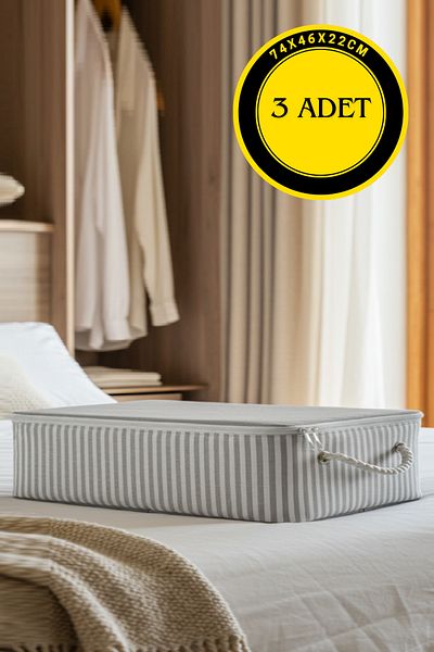 Paris Home 3 Pieces Under Base Storage, Under Base Organizer Storage, Pillow, Quilt Clothing Storage 74x46x22 Cm