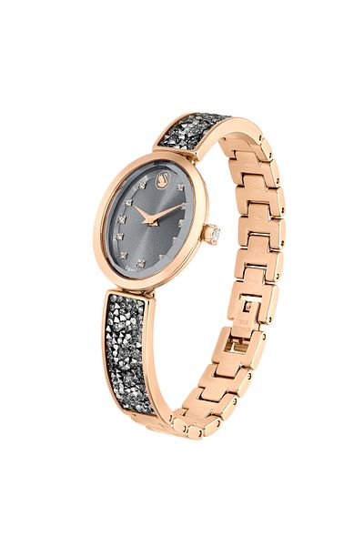 Swarovski Crystal Rock Oval Watch, Swiss Manufacture Grey, Pink and Golden Color