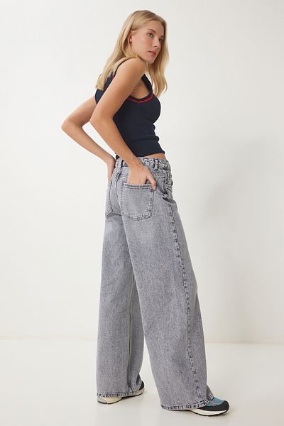 Lovelyİstanbul Jean cu picioare late spălate - GREY LUS0098