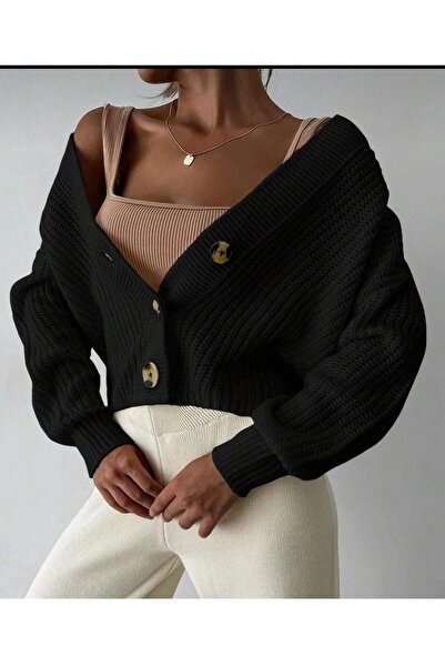 BOZKAYA ÖRME Women's Knitwear Crop Casual Cardigan Jacket
